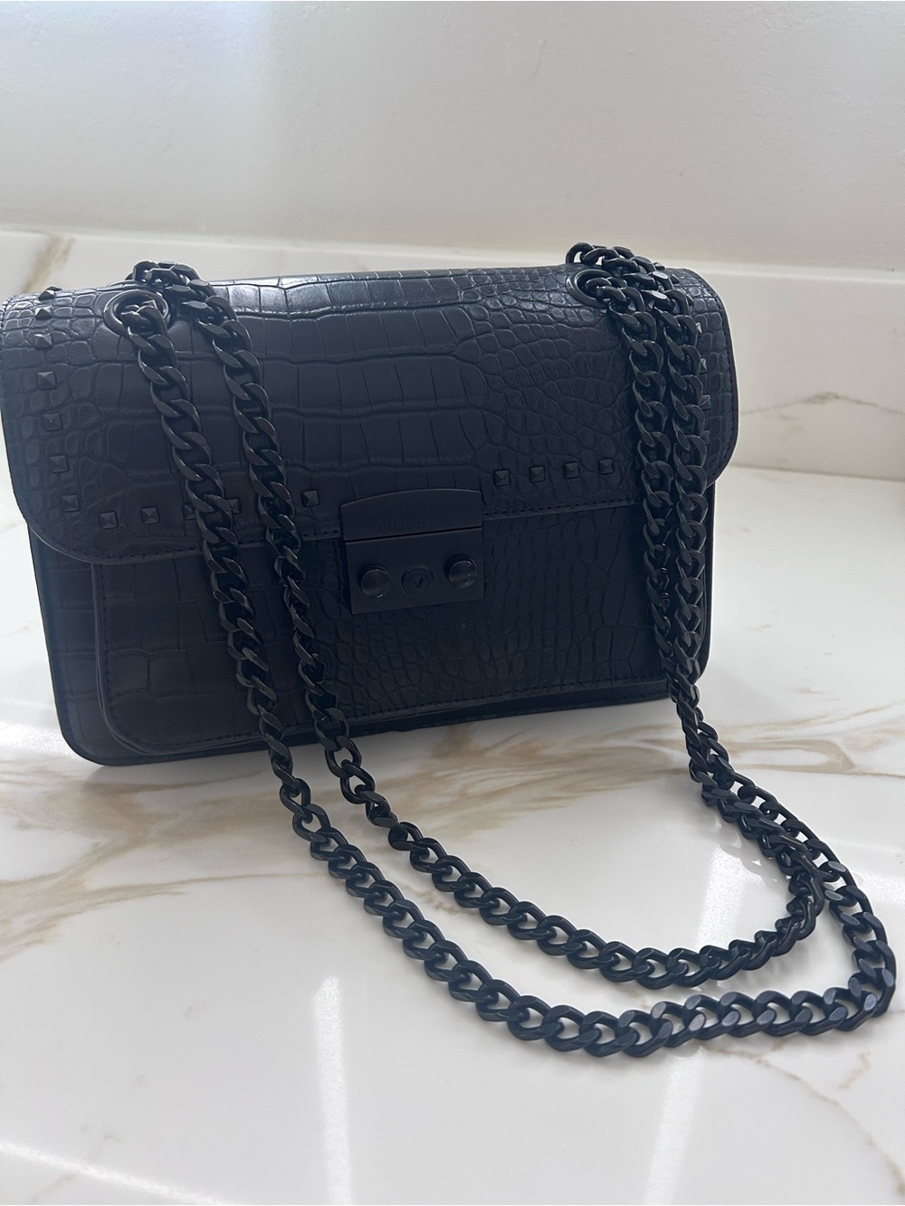 Black Croc-Embossed Chain Shoulder Bag – Unbranded
